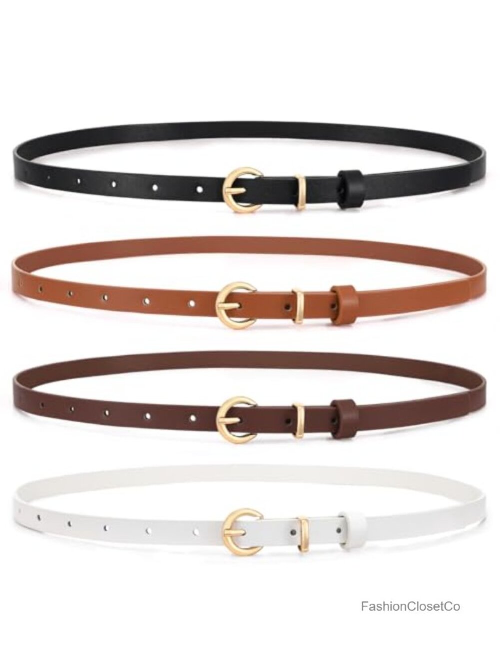 Set of 4 Women's Skinny Faux Leather Belts Thin Metal Buckle for Pants Jeans